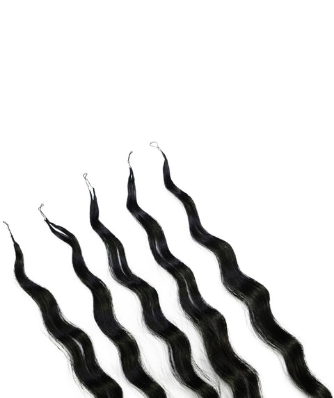 LUXLUXE Knotless Wet & Wavy Crochet Human Hair Extensions - Natural Black 14" 40g 16" 45g & 18" 50g Pre Separated 40 Strands Feather Hairpiece With String In The Middle Braid