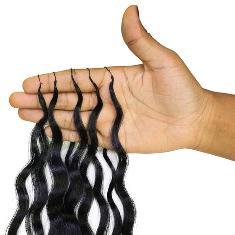 LUXLUXE Knotless Wet & Wavy Crochet Human Hair Extensions - Natural Black 14" 40g 16" 45g & 18" 50g Pre Separated 40 Strands Feather Hairpiece With String In The Middle Braid