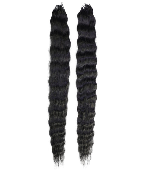 LUXLUXE Knotless Wet & Wavy Crochet Human Hair Extensions - Natural Black 14" 40g 16" 45g & 18" 50g Pre Separated 40 Strands Feather Hairpiece With String In The Middle Braid