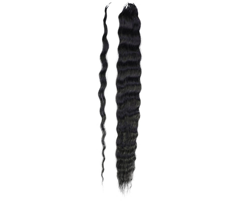 LUXLUXE Knotless Wet & Wavy Crochet Human Hair Extensions - Natural Black 14" 40g 16" 45g & 18" 50g Pre Separated 40 Strands Feather Hairpiece With String In The Middle Braid