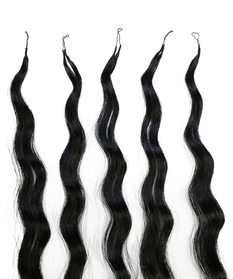 LUXLUXE Knotless Wet & Wavy Crochet Human Hair Extensions - Natural Black 14" 40g 16" 45g & 18" 50g Pre Separated 40 Strands Feather Hairpiece With String In The Middle Braid