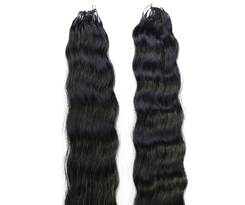 LUXLUXE Knotless Wet & Wavy Crochet Human Hair Extensions - Natural Black 14" 40g 16" 45g & 18" 50g Pre Separated 40 Strands Feather Hairpiece With String In The Middle Braid