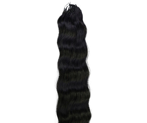 LUXLUXE Knotless Wet & Wavy Crochet Human Hair Extensions - Natural Black 14" 40g 16" 45g & 18" 50g Pre Separated 40 Strands Feather Hairpiece With String In The Middle Braid