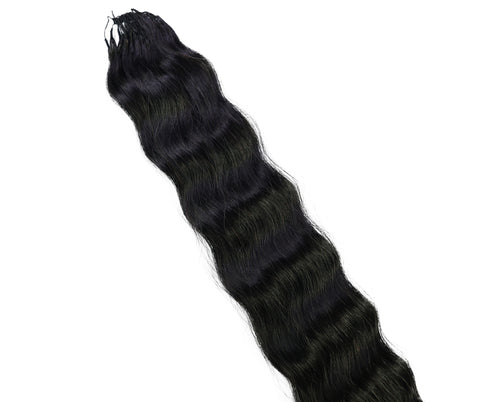 LUXLUXE Knotless Wet & Wavy Crochet Human Hair Extensions - Natural Black 14" 40g 16" 45g & 18" 50g Pre Separated 40 Strands Feather Hairpiece With String In The Middle Braid