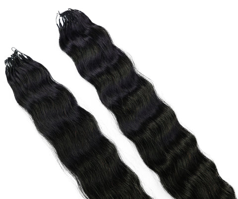 LUXLUXE Knotless Wet & Wavy Crochet Human Hair Extensions - Natural Black 14" 40g 16" 45g & 18" 50g Pre Separated 40 Strands Feather Hairpiece With String In The Middle Braid