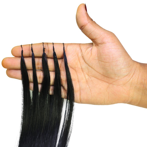 LUXLUXE Knotless Silk Straight Crochet Human Hair Extensions - Natural Black 14" 40g 16" 45g & 18" 50g Pre Separated 40 Strands Feather hairpiece for Women