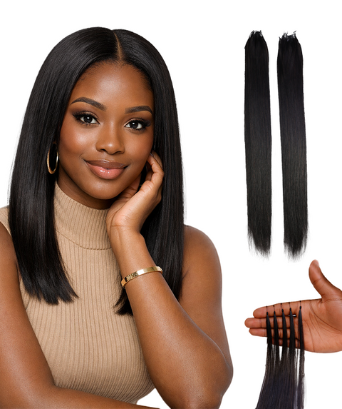 LUXLUXE Knotless Silk Straight Crochet Human Hair Extensions - Natural Black 14" 40g 16" 45g & 18" 50g Pre Separated 40 Strands Feather hairpiece for Women