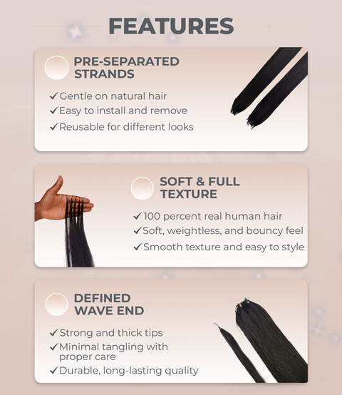 LUXLUXE Knotless Silk Straight Crochet Human Hair Extensions - Natural Black 14" 40g 16" 45g & 18" 50g Pre Separated 40 Strands Feather hairpiece for Women