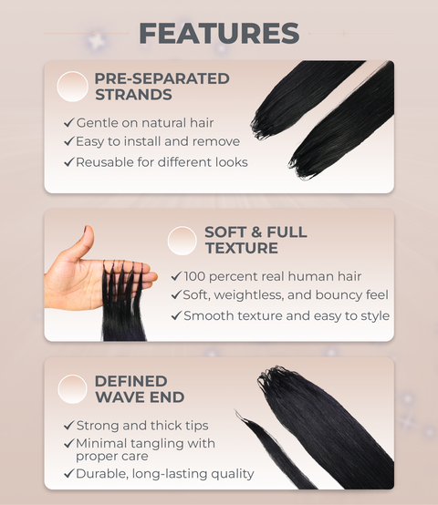 LUXLUXE Knotless Silk Straight Crochet Human Hair Extensions - Natural Black 14" 40g 16" 45g & 18" 50g Pre Separated 40 Strands Feather hairpiece for Women
