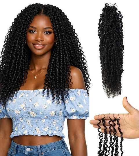 LUXLUXE Knotless Micro Yanky Curly Pre Looped Crochet Human Hair Extensions - Natural Black 14" 40g 16" 45g & 18" 50g Pre Separated 40 Strands Feather Protective Style
