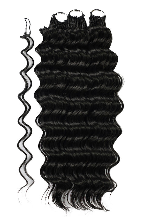 LUXLUXE Deep Wave Synthetic Crochet Hair Extensions – Available in 14"  78g 18" 100g & 22" 120g Pre Separated 100 Strands Feather Hairpiece