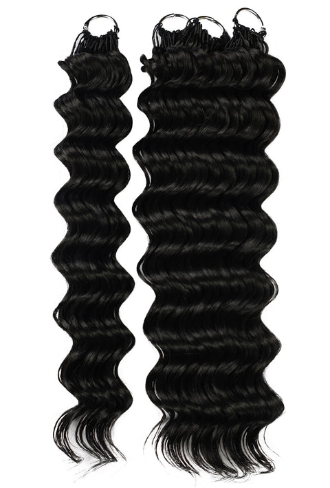 LUXLUXE Deep Wave Synthetic Crochet Hair Extensions – Available in 14"  78g 18" 100g & 22" 120g Pre Separated 100 Strands Feather Hairpiece