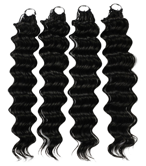 LUXLUXE Deep Wave Synthetic Crochet Hair Extensions – Available in 14"  78g 18" 100g & 22" 120g Pre Separated 100 Strands Feather Hairpiece