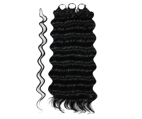 LUXLUXE Deep Wave Synthetic Crochet Hair Extensions – Available in 14"  78g 18" 100g & 22" 120g Pre Separated 100 Strands Feather Hairpiece
