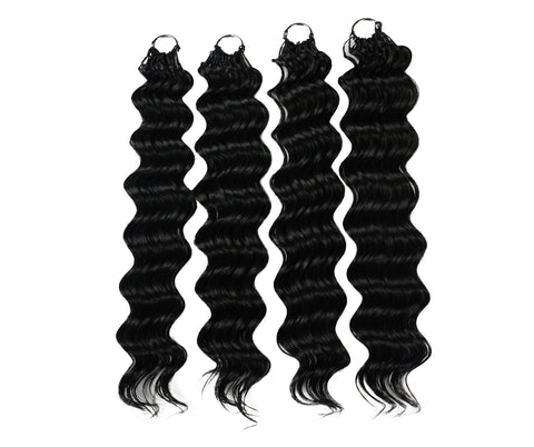 LUXLUXE Deep Wave Synthetic Crochet Hair Extensions – Available in 14"  78g 18" 100g & 22" 120g Pre Separated 100 Strands Feather Hairpiece