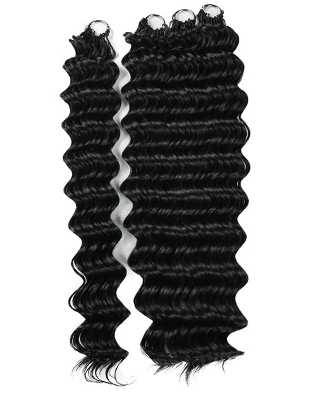 LUXLUXE Deep Wave Synthetic Crochet Hair Extensions – Available in 14"  78g 18" 100g & 22" 120g Pre Separated 100 Strands Feather Hairpiece