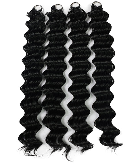 LUXLUXE Deep Wave Synthetic Crochet Hair Extensions – Available in 14"  78g 18" 100g & 22" 120g Pre Separated 100 Strands Feather Hairpiece