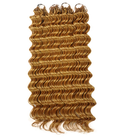 LUXLUXE Deep Wave Synthetic Crochet Hair Extensions – Available in 14"  78g 18" 100g & 22" 120g Pre Separated 100 Strands Feather Hairpiece