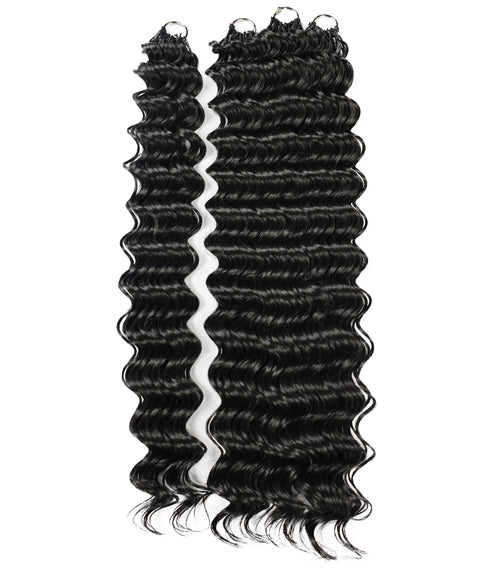 LUXLUXE Deep Wave Synthetic Crochet Hair Extensions – Available in 14"  78g 18" 100g & 22" 120g Pre Separated 100 Strands Feather Hairpiece