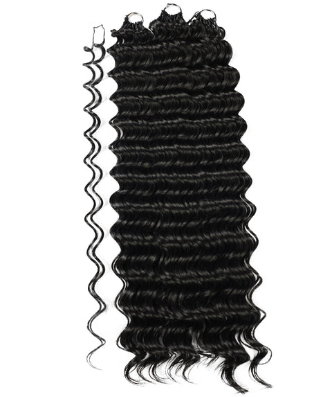 LUXLUXE Deep Wave Synthetic Crochet Hair Extensions – Available in 14"  78g 18" 100g & 22" 120g Pre Separated 100 Strands Feather Hairpiece