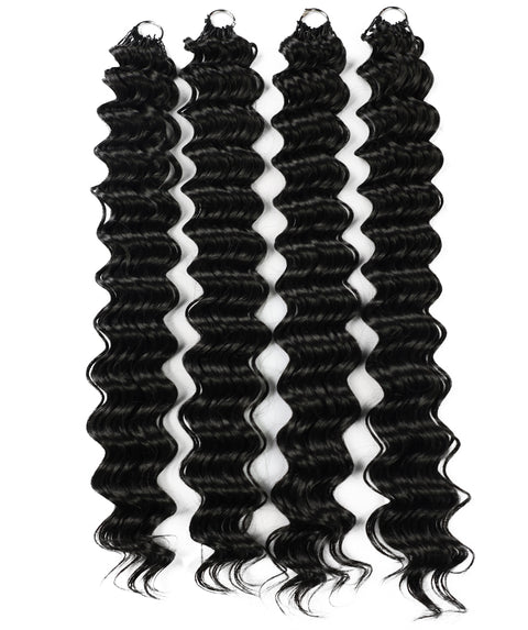 LUXLUXE Deep Wave Synthetic Crochet Hair Extensions – Available in 14"  78g 18" 100g & 22" 120g Pre Separated 100 Strands Feather Hairpiece
