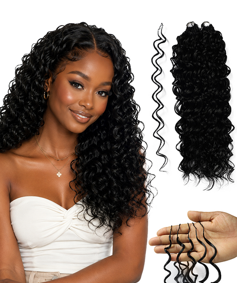 LUXLUXE Hawaiian Synthetic Crochet Hair Extensions – 14" 78g, 18" 100g, 22" 120g  Pre Separated 100 Strands Feather Hairpiece for Curly Protective Styles