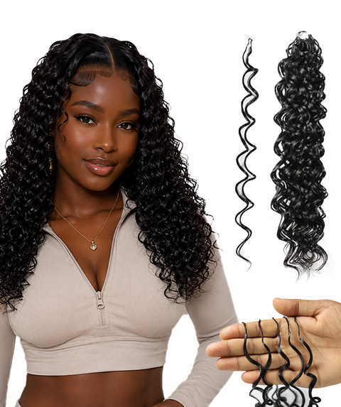 LUXLUXE Hawaiian Synthetic Crochet Hair Extensions – 14" 78g, 18" 100g, 22" 120g  Pre Separated 100 Strands Feather Hairpiece for Curly Protective Styles