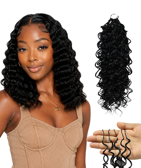 LUXLUXE Dominican Synthetic Crochet Hair Extensions – 14" 78g, 18" 100g, 22" 120g Pre Separated 100 Strands Feather Curly Hairpiece