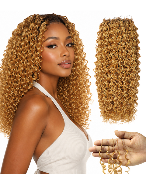 LUXLUXE Dominican Synthetic Crochet Hair Extensions – 14" 78g, 18" 100g, 22" 120g Pre Separated 100 Strands Feather Curly Hairpiece