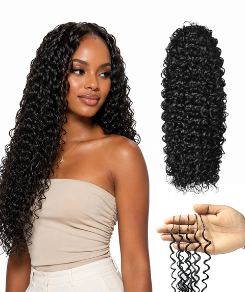 LUXLUXE Dominican Synthetic Crochet Hair Extensions – 14" 78g, 18" 100g, 22" 120g Pre Separated 100 Strands Feather Curly Hairpiece