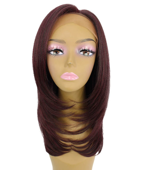 Valona Medium Red and Black Blend Curved Ends Lace Wig
