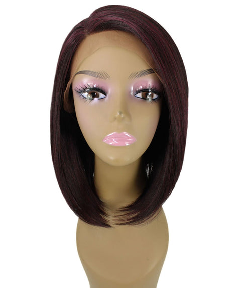 Cerosa Deep Red and Black Blend Long Bob Lace Wig
