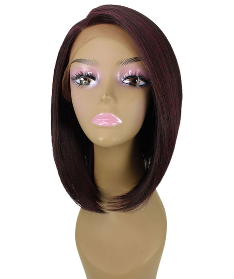 Cerosa Deep Red and Black Blend Long Bob Lace Wig