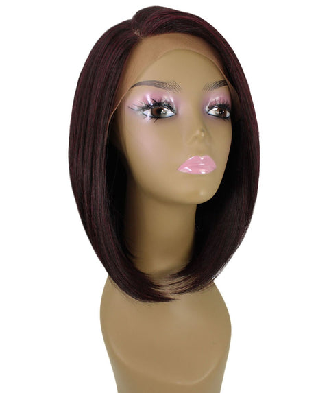 Cerosa Deep Red and Black Blend Long Bob Lace Wig