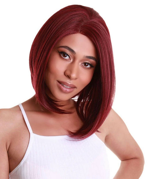 Cerosa Deep Red Long Bob Lace Wig