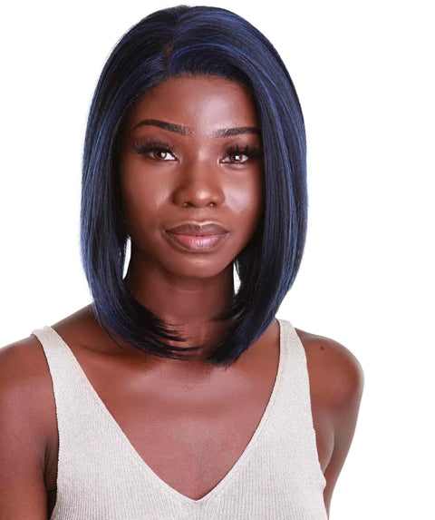 Cerosa Blue and Black Blend Long Bob Lace Wig