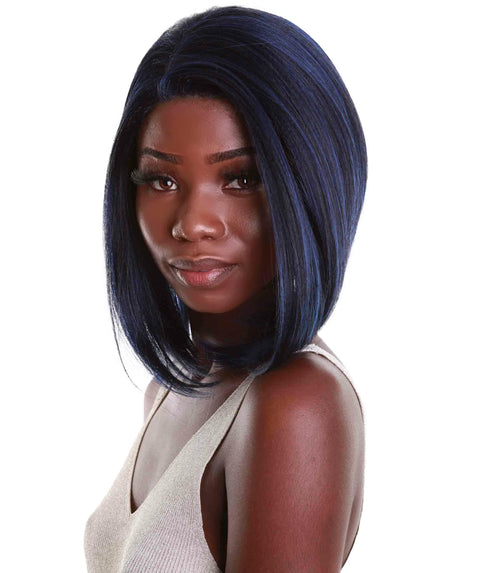 Cerosa Blue and Black Blend Long Bob Lace Wig