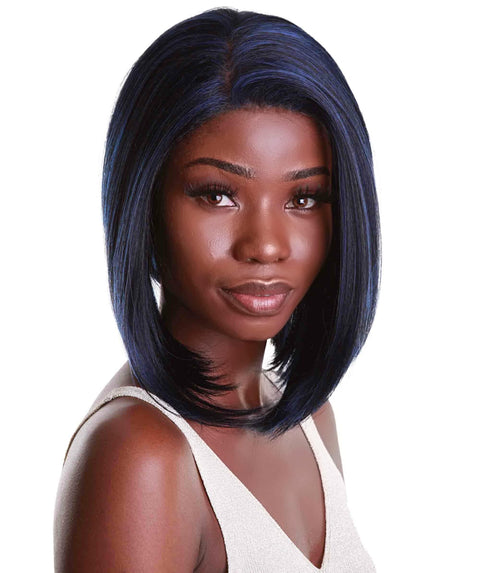 Cerosa Blue and Black Blend Long Bob Lace Wig