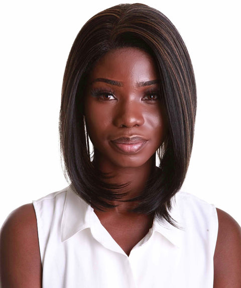 Cerosa Black with Golden Long Bob Lace Wig