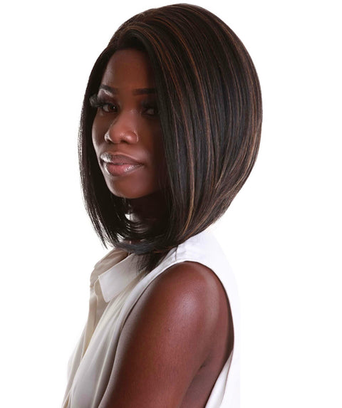 Cerosa Black with Golden Long Bob Lace Wig