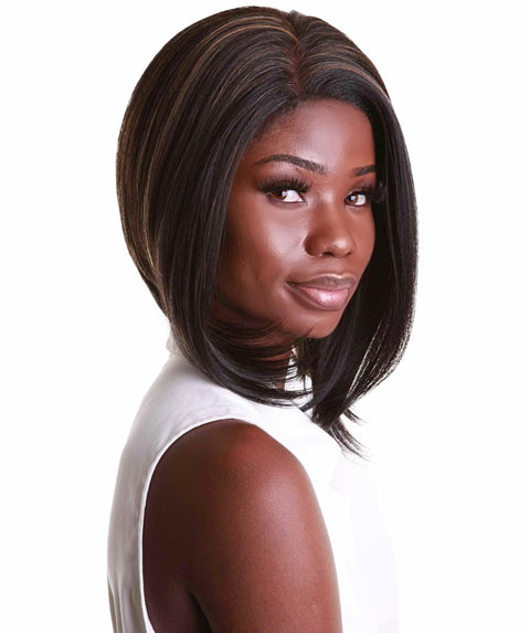 Cerosa Black with Golden Long Bob Lace Wig