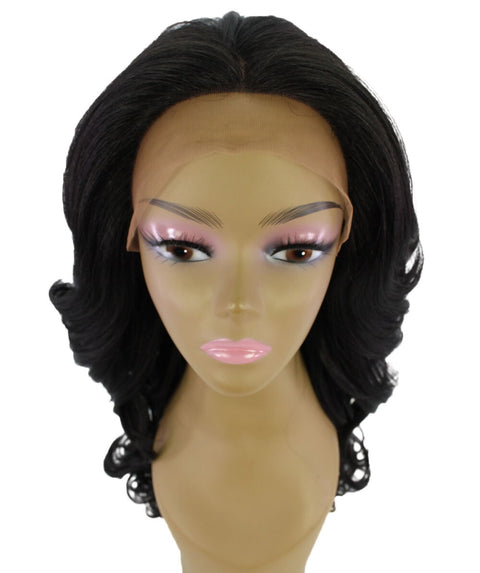 Yenne Natural Black Wavy Layered Lace Front Wig