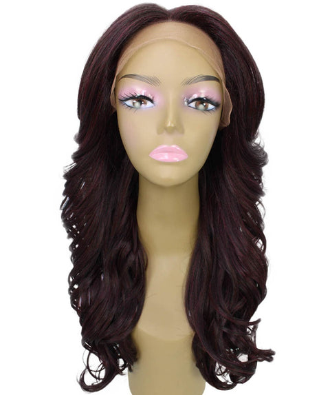Yenne Deep Red and Black Blend Wavy Layered Lace Front Wig