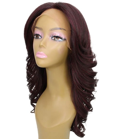 Yenne Deep Red and Black Blend Wavy Layered Lace Front Wig