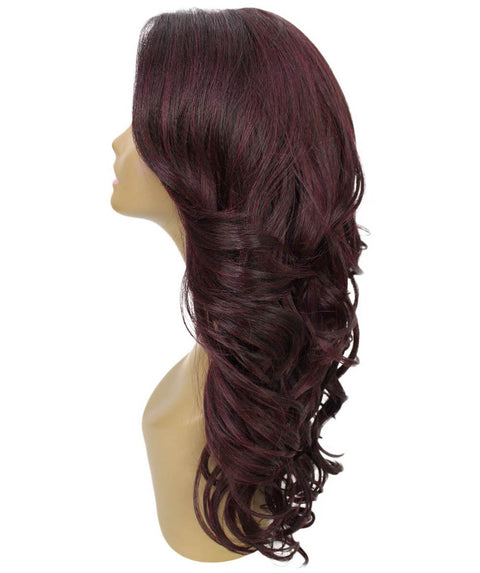 Yenne Deep Red and Black Blend Wavy Layered Lace Front Wig