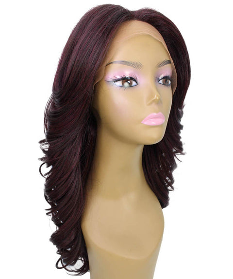 Yenne Deep Red and Black Blend Wavy Layered Lace Front Wig