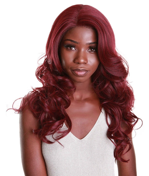 Yenne Deep Red Wavy Layered Lace Front Wig