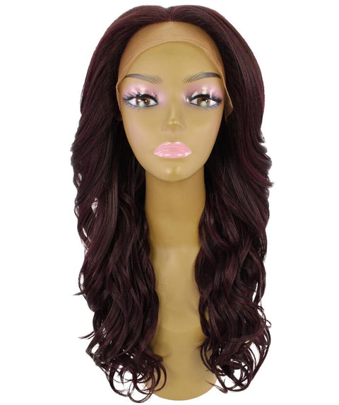 Yenne Medium Red and Black Blend Wavy Layered Lace Front Wig