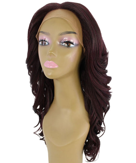 Yenne Medium Red and Black Blend Wavy Layered Lace Front Wig