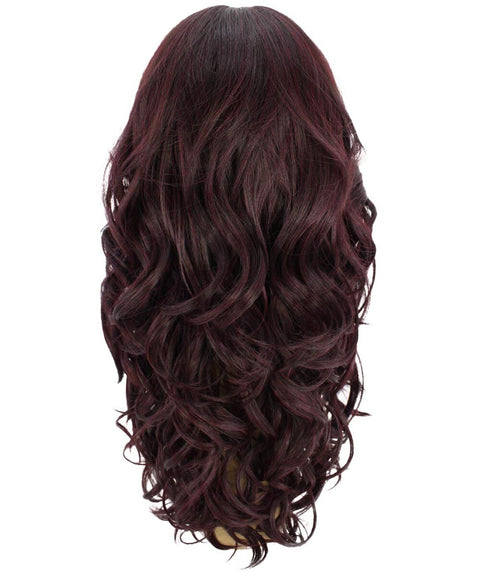 Yenne Medium Red and Black Blend Wavy Layered Lace Front Wig